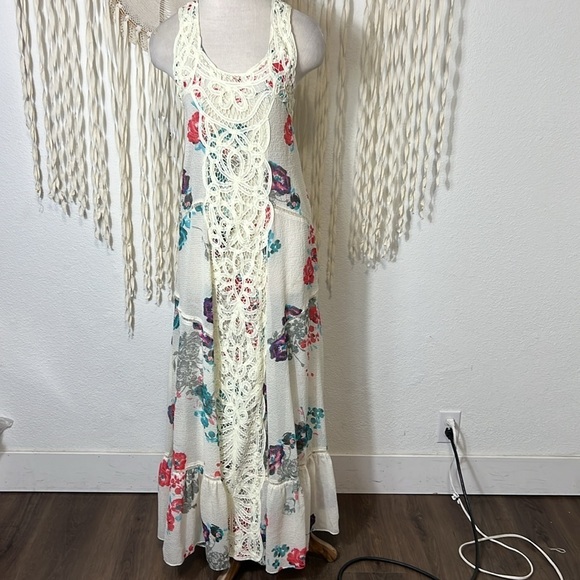 Free People Sheer Lace Detail Maxi Dress Size M - Picture 1 of 10